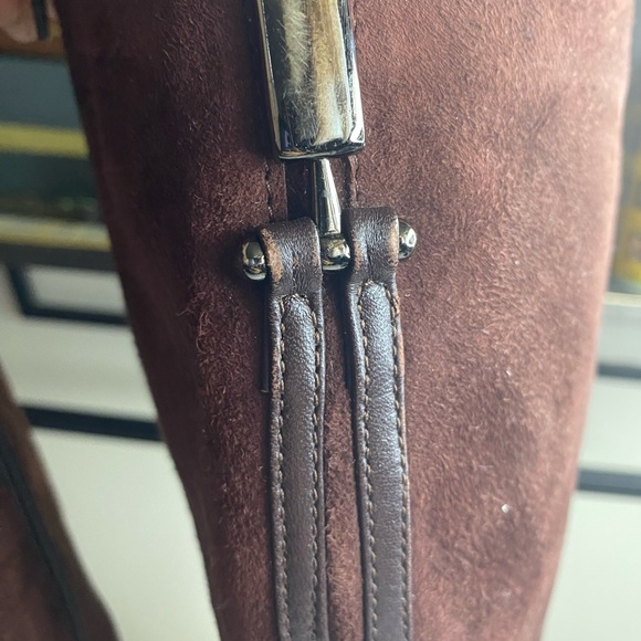 Le Pepe Italian womens Brown suede to the knee boots buckles Size 7 Plum Color - Picture 10 of 16